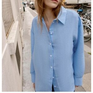 ZaraBlue Button Down Shirt Oversized Boyfriend Cotton Women's size Small